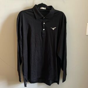 Peter Millar Polo Golf Shirt Long Sleeves Black Size Large 100% Cotton